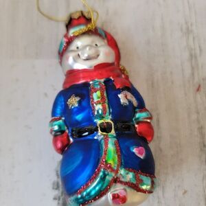 Snowman star candy cane glitter blown glass ornament Xmas decor